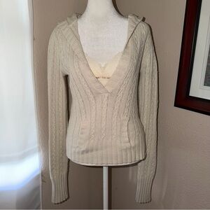 Vintage Y2K Hollister 2000s Cable Knit Pullover Hooded V Neck Sweater